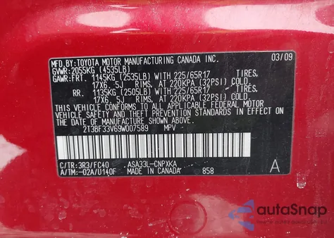 2009 Toyota Rav4 from USA, damaged, VIN 2T3BF33V69W007589